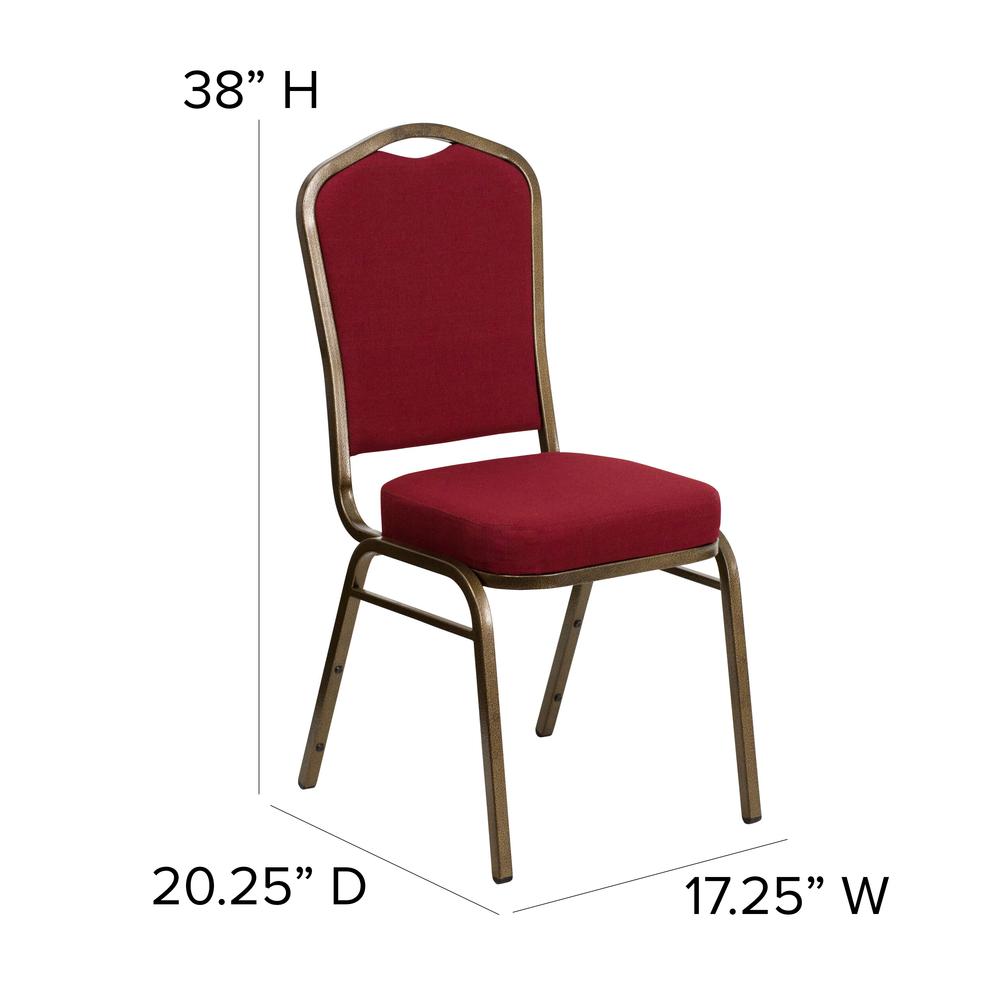 Crown Back Stacking Banquet Chair in Burgundy Fabric - Gold Vein Frame. Picture 2