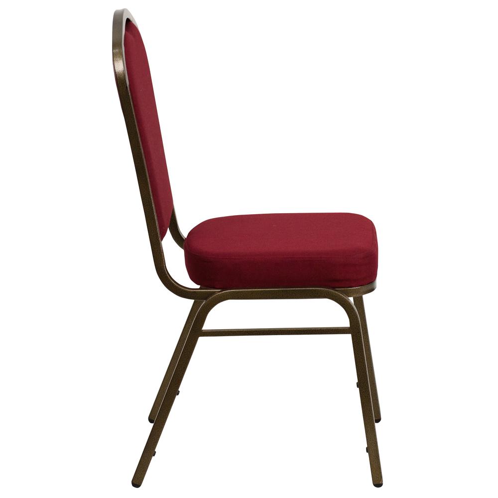 Crown Back Stacking Banquet Chair in Burgundy Fabric - Gold Vein Frame. Picture 3