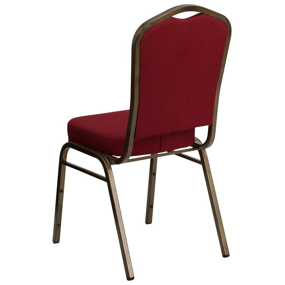 Crown Back Stacking Banquet Chair in Burgundy Fabric - Gold Vein Frame. Picture 4