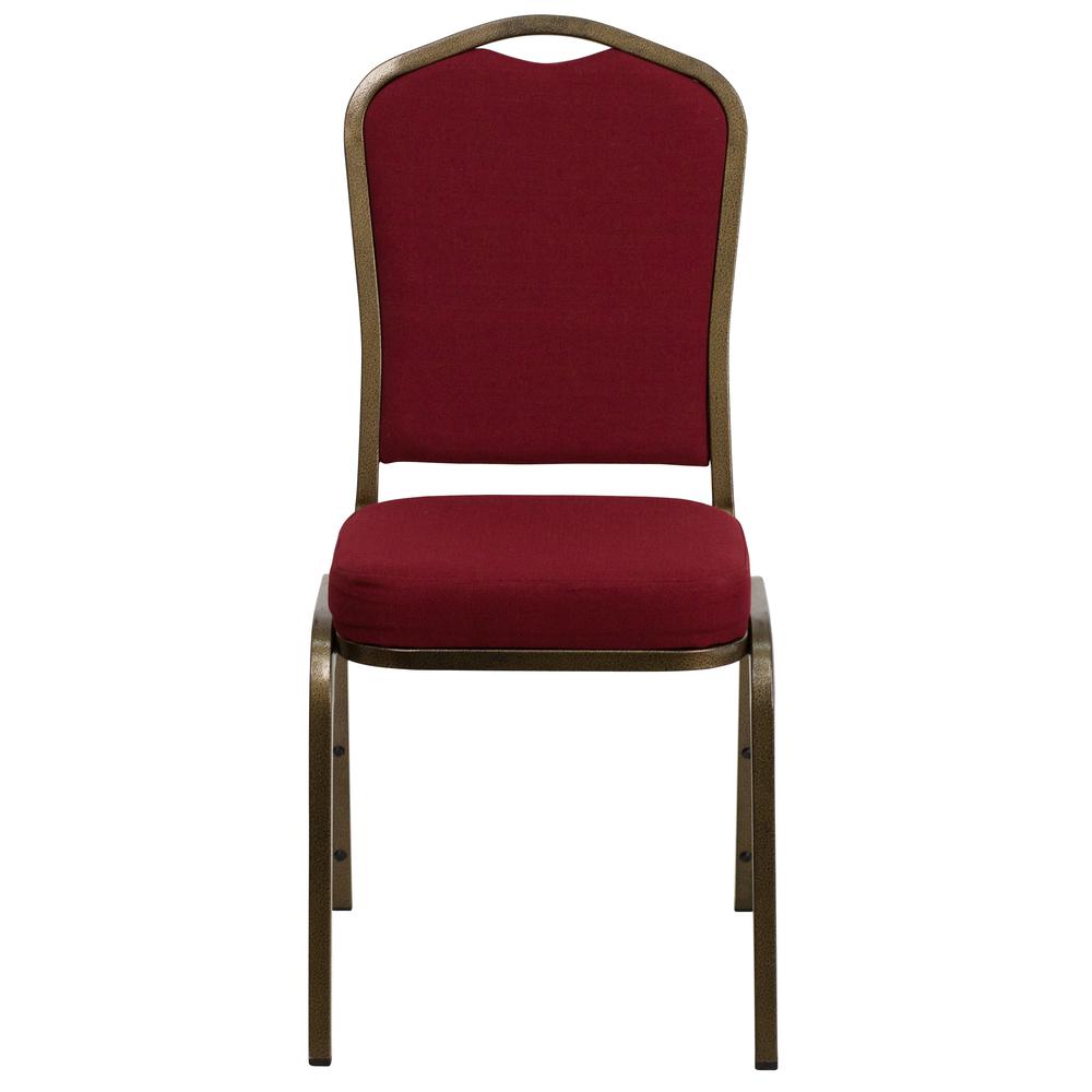 Crown Back Stacking Banquet Chair in Burgundy Fabric - Gold Vein Frame. Picture 4