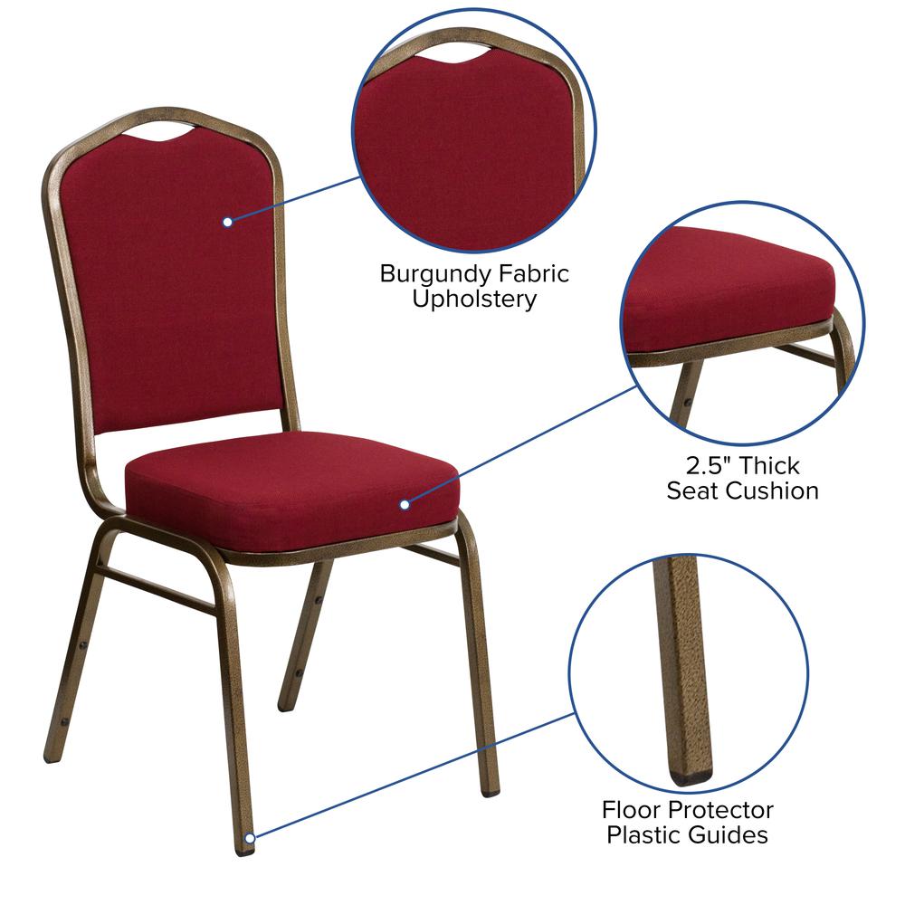 Crown Back Stacking Banquet Chair in Burgundy Fabric - Gold Vein Frame. Picture 6