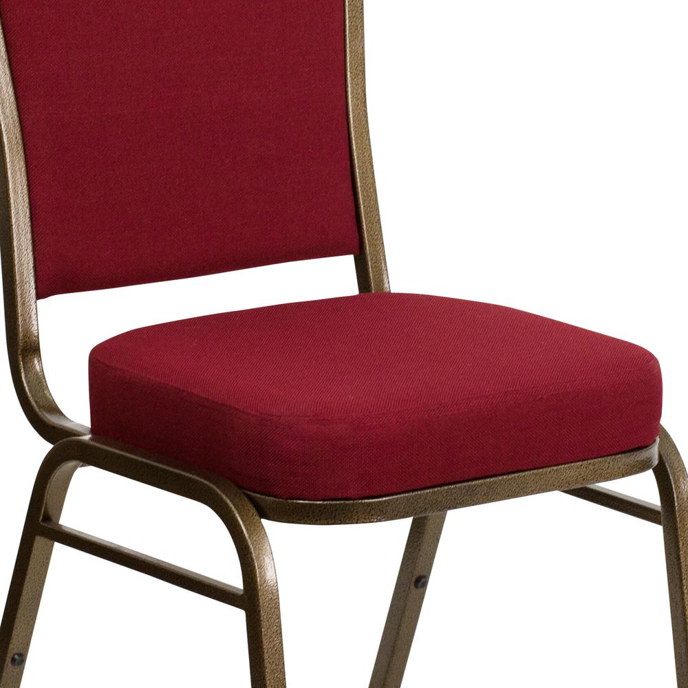 Crown Back Stacking Banquet Chair in Burgundy Fabric - Gold Vein Frame. Picture 7