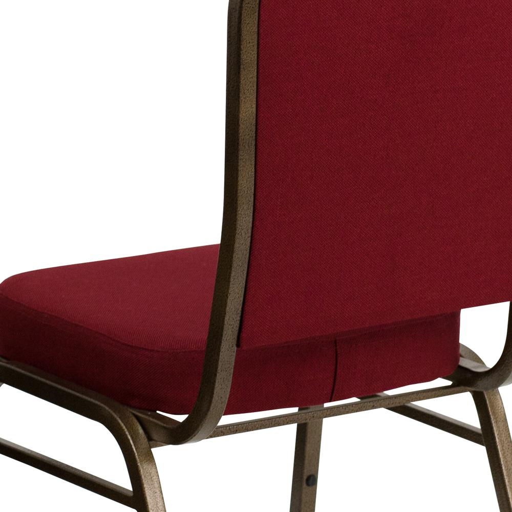 Crown Back Stacking Banquet Chair in Burgundy Fabric - Gold Vein Frame. Picture 8