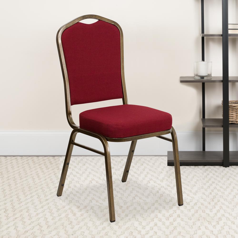 Crown Back Stacking Banquet Chair in Burgundy Fabric - Gold Vein Frame. Picture 9