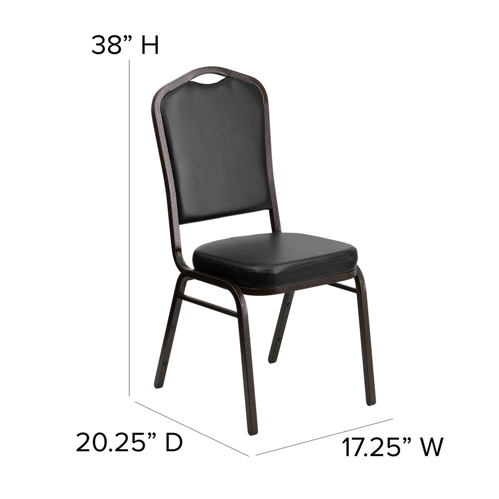 Crown Back Stacking Banquet Chair in Black Vinyl - Gold Vein Frame. Picture 2