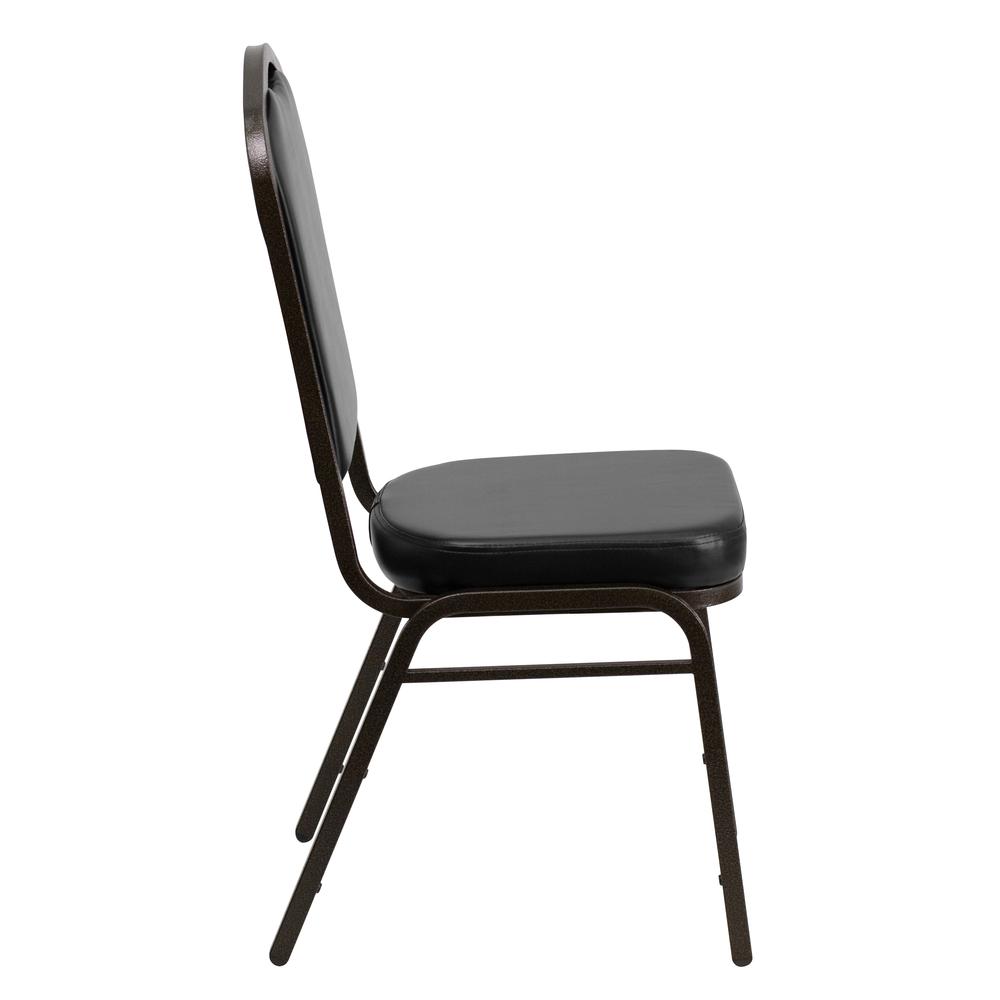 HERCULES Series Crown Back Stacking Banquet Chair in Black Vinyl - Gold Vein Frame. Picture 2