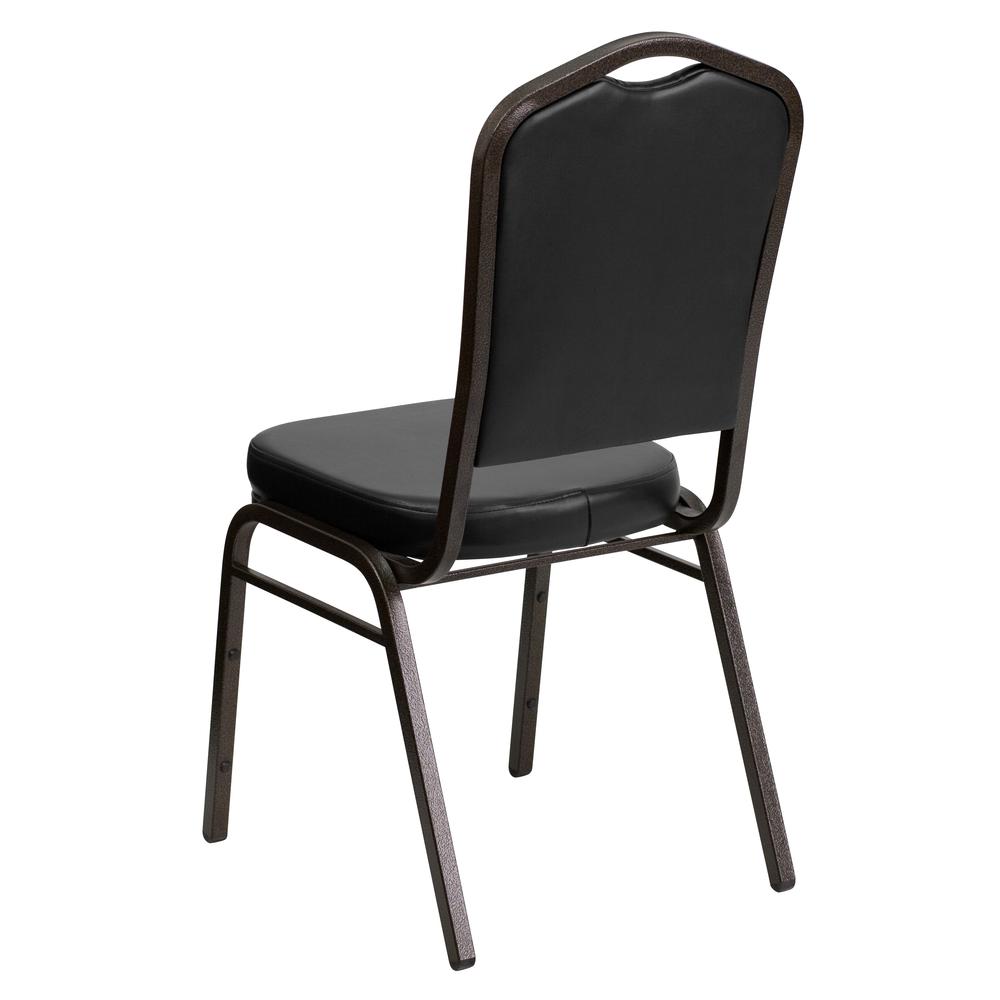 HERCULES Series Crown Back Stacking Banquet Chair in Black Vinyl - Gold Vein Frame. Picture 3