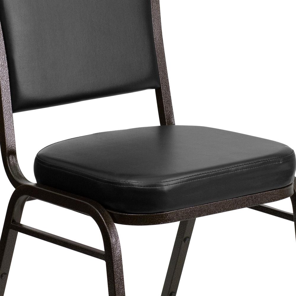 Crown Back Stacking Banquet Chair in Black Vinyl - Gold Vein Frame. Picture 7