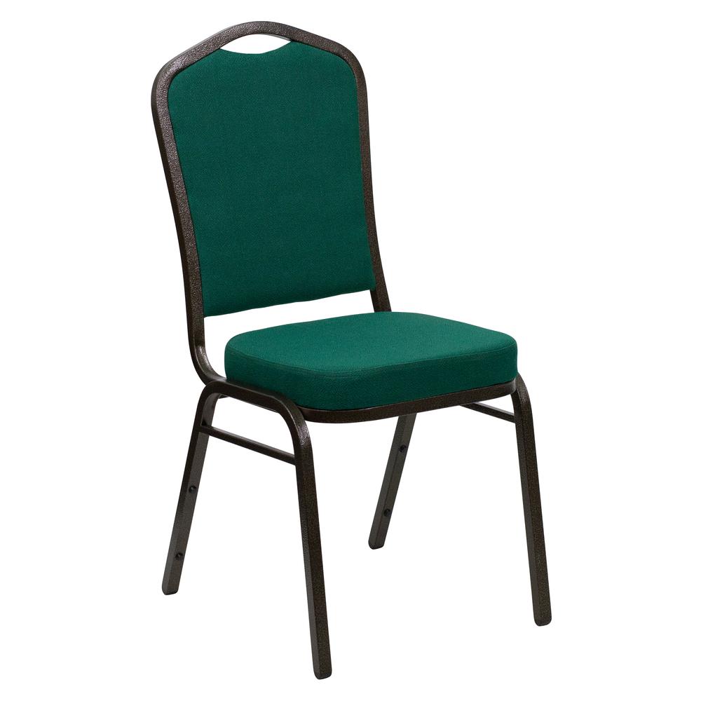 HERCULES Series Crown Back Stacking Banquet Chair in Green Fabric - Gold Vein Frame. Picture 1