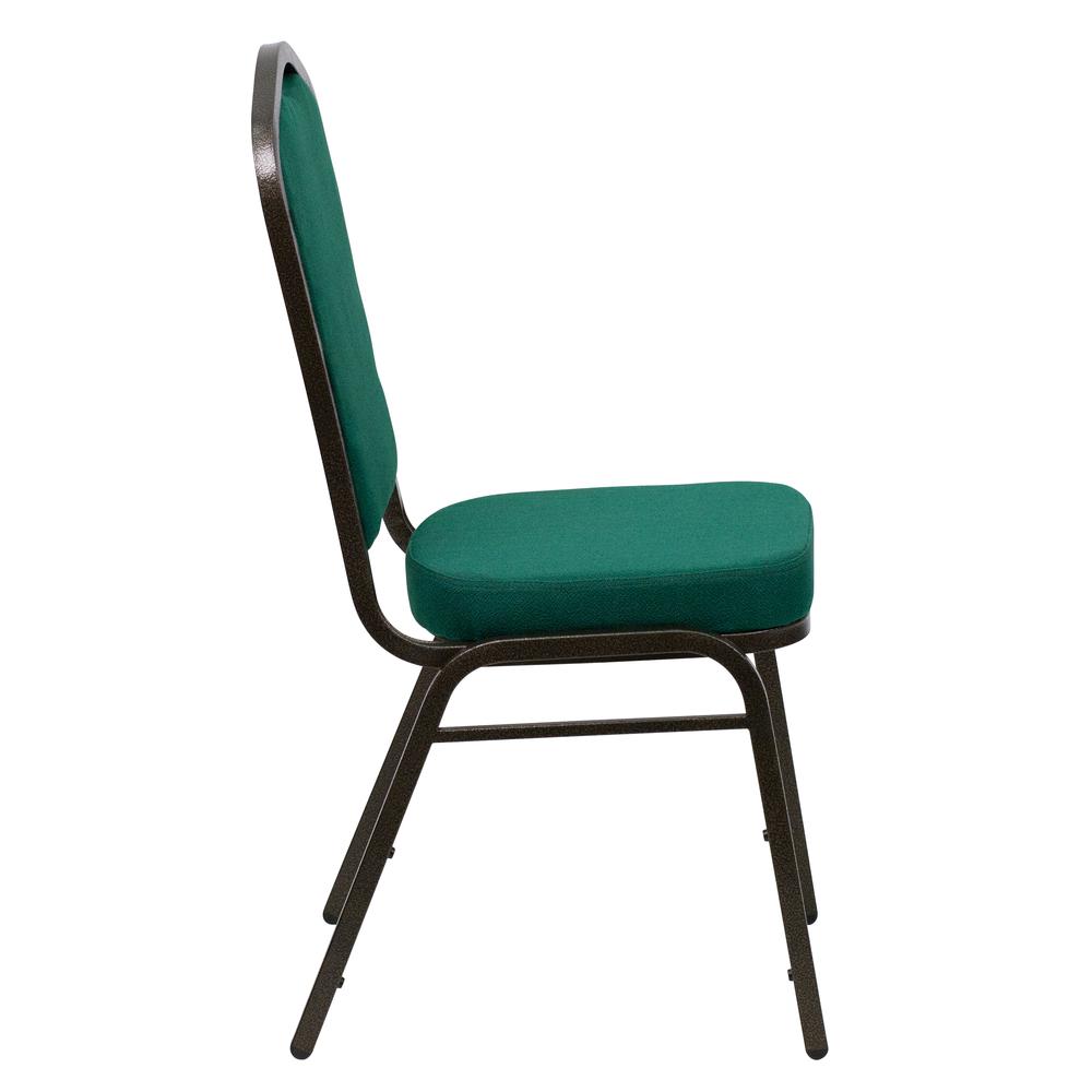 HERCULES Series Crown Back Stacking Banquet Chair in Green Fabric - Gold Vein Frame. Picture 2