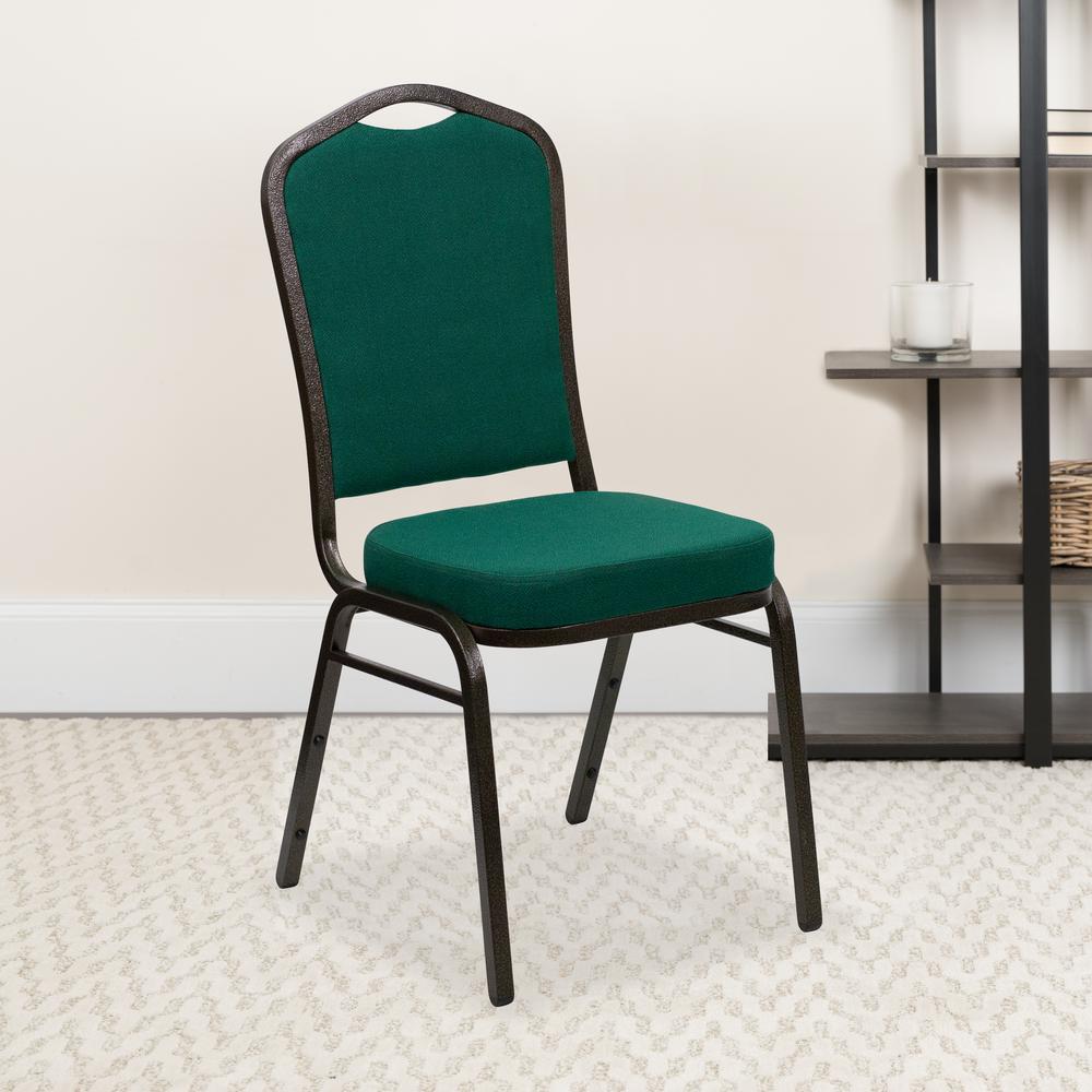 Crown Back Stacking Banquet Chair in Green Fabric - Gold Vein Frame. Picture 5