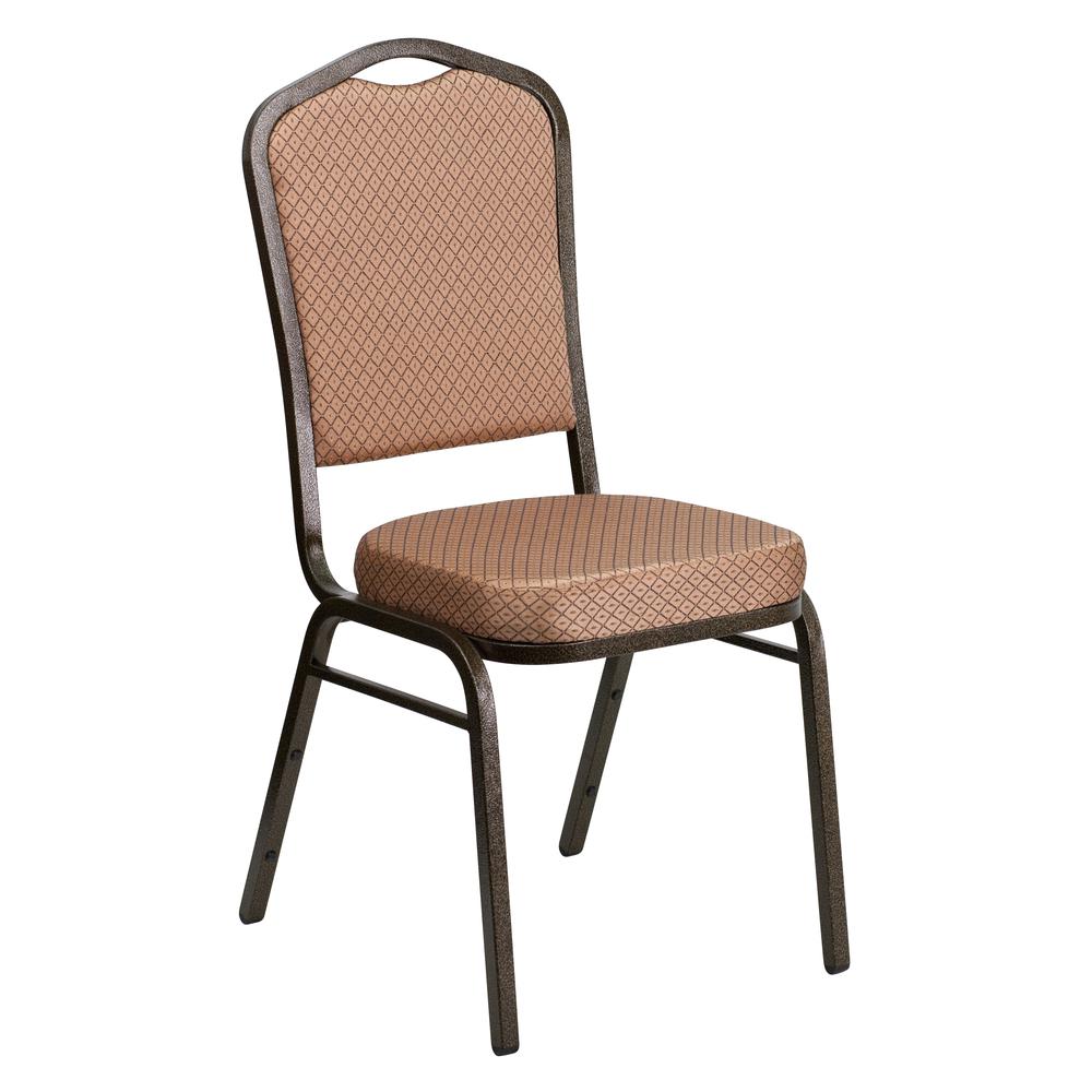 Crown Back Stacking Banquet Chair in Gold Diamond Patterned Fabric - Gold Vein Frame. Picture 1