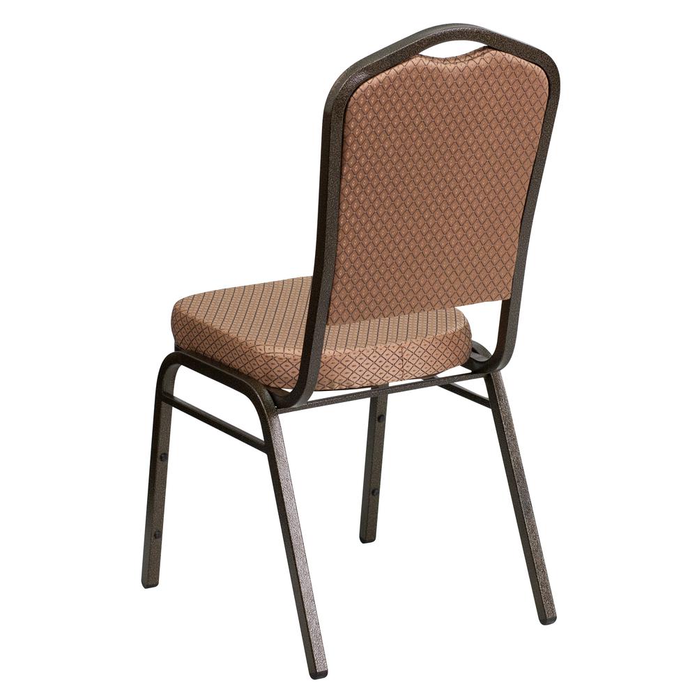 Crown Back Stacking Banquet Chair in Gold Diamond Patterned Fabric - Gold Vein Frame. Picture 4