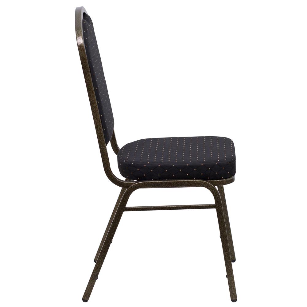 HERCULES Series Crown Back Stacking Banquet Chair in Black Patterned Fabric - Gold Vein Frame. Picture 2