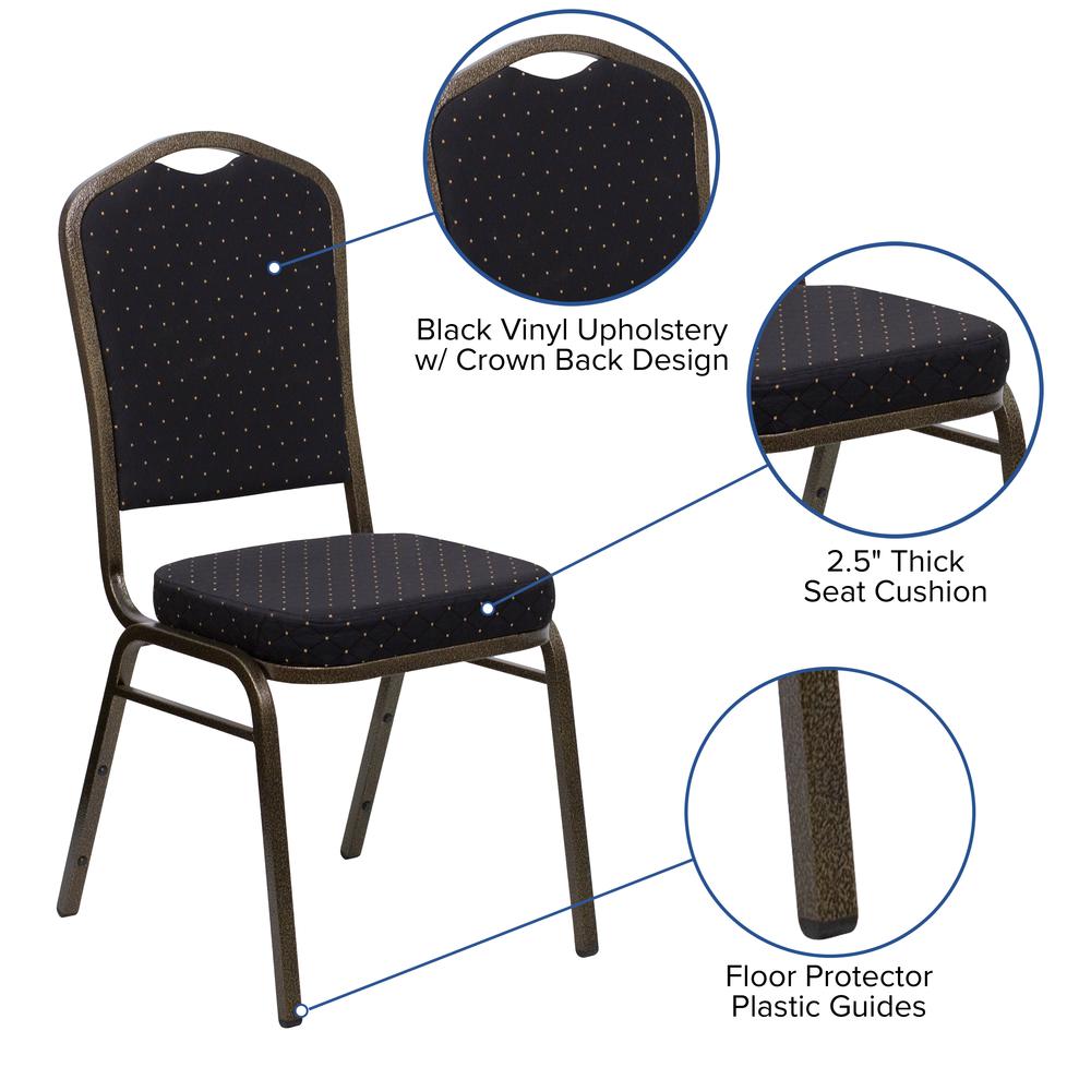 Crown Back Stacking Banquet Chair in Black Patterned Fabric - Gold Vein Frame. Picture 6