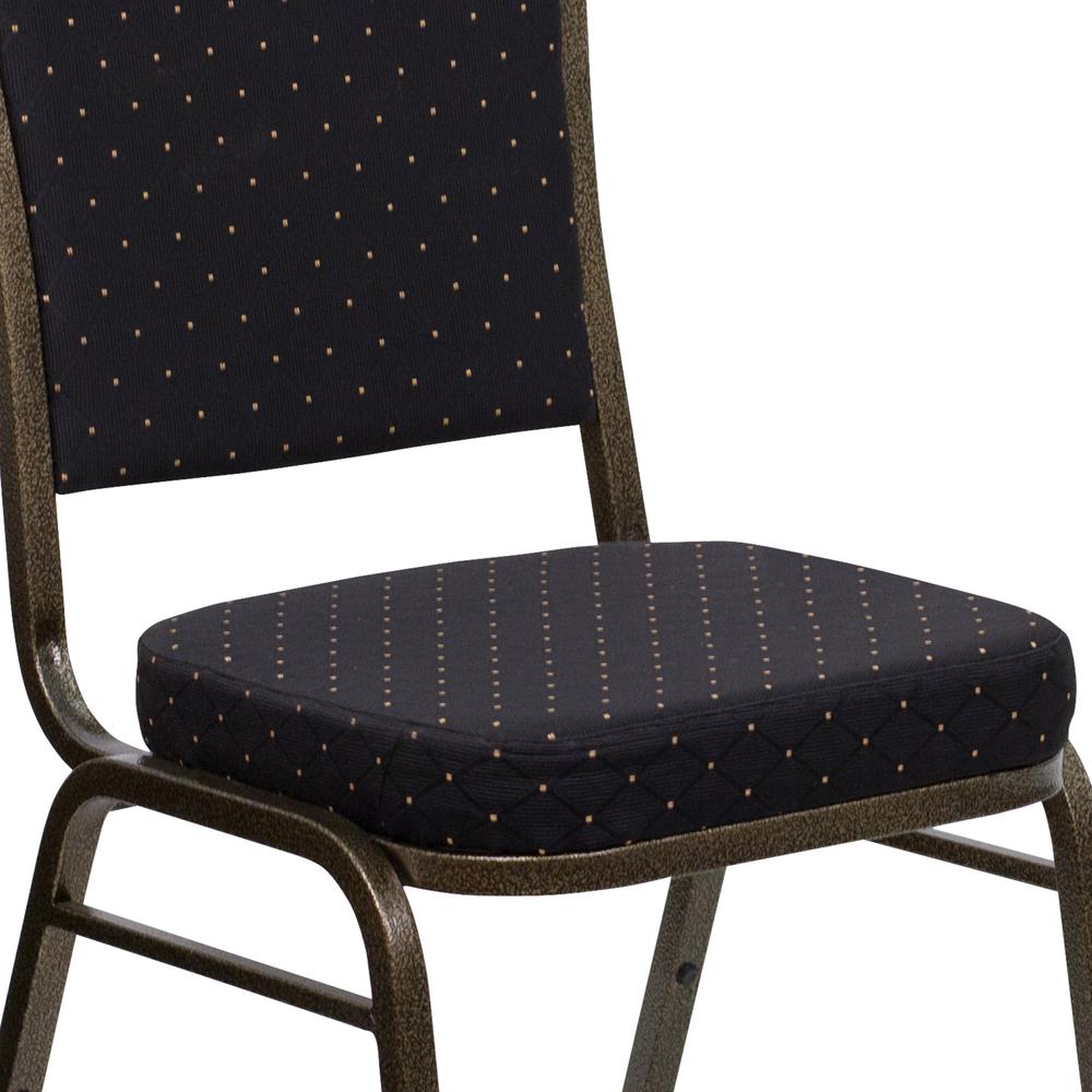 Crown Back Stacking Banquet Chair in Black Patterned Fabric - Gold Vein Frame. Picture 7