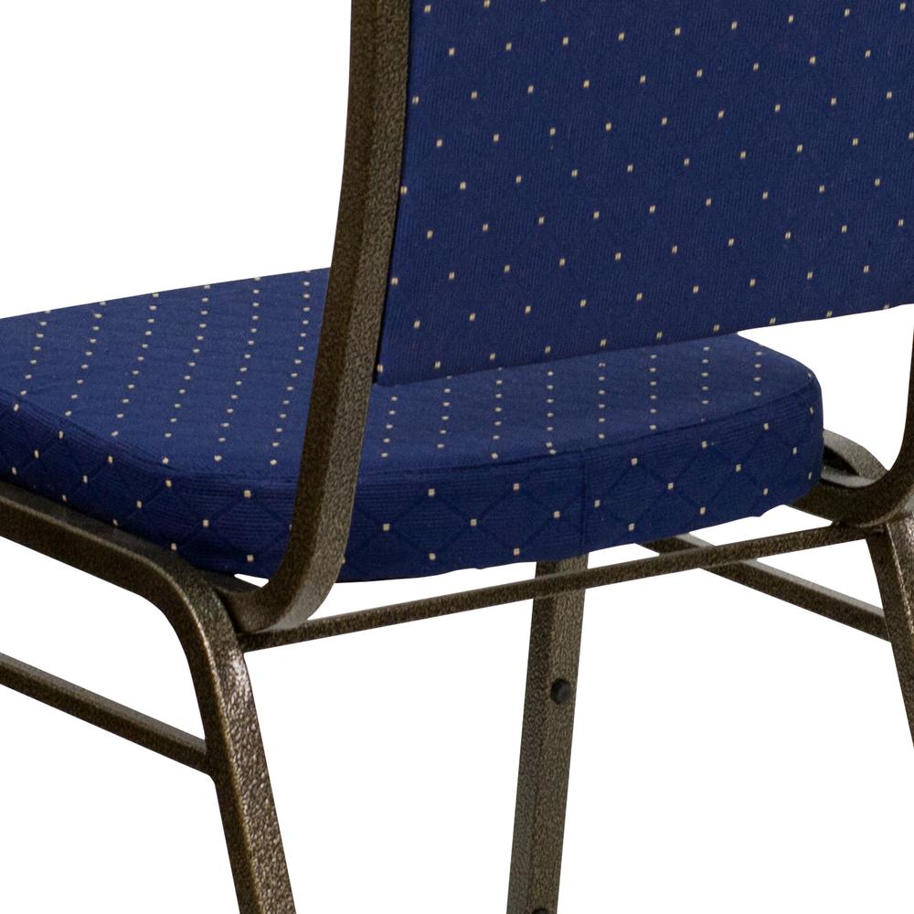 Crown Back Stacking Banquet Chair in Navy Blue Dot Patterned Fabric - Gold Vein Frame. Picture 8