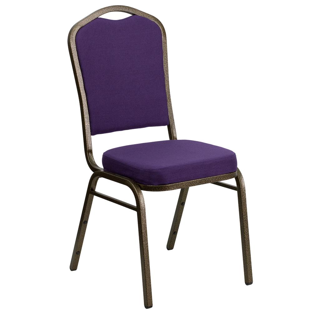 HERCULES Series Crown Back Stacking Banquet Chair in Purple Fabric - Gold Vein Frame. The main picture.