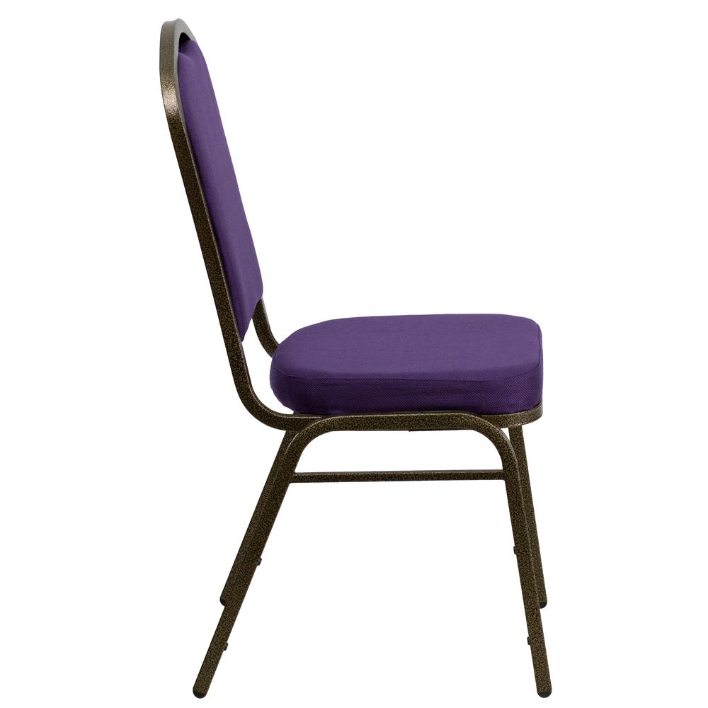 HERCULES Series Crown Back Stacking Banquet Chair in Purple Fabric - Gold Vein Frame. Picture 2
