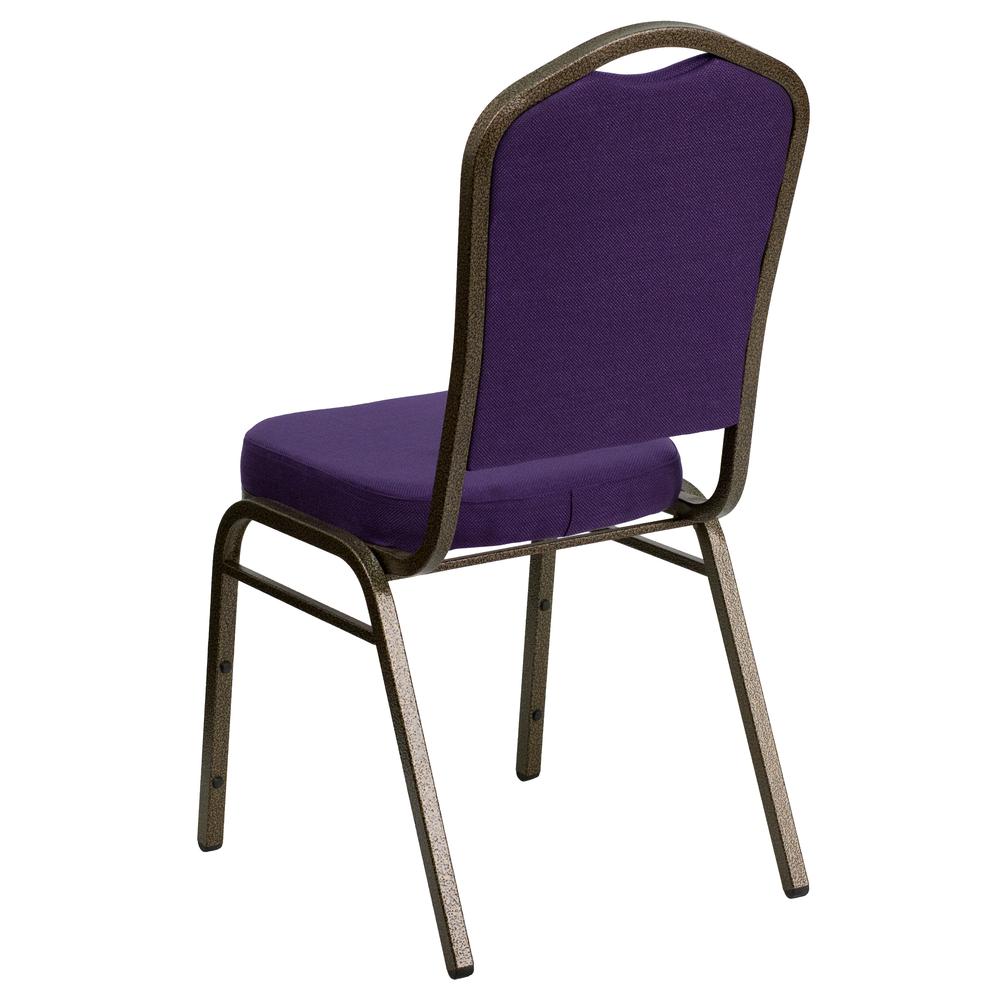 HERCULES Series Crown Back Stacking Banquet Chair in Purple Fabric - Gold Vein Frame. Picture 3