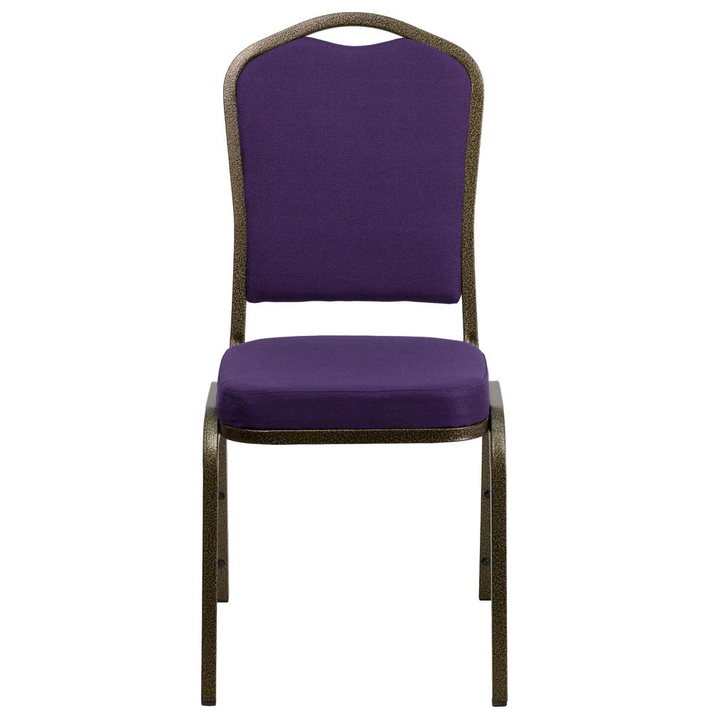 HERCULES Series Crown Back Stacking Banquet Chair in Purple Fabric - Gold Vein Frame. Picture 4