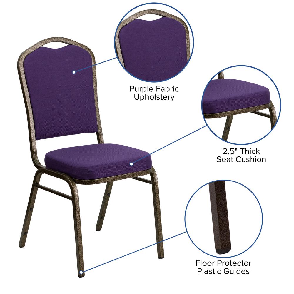 Crown Back Stacking Banquet Chair in Purple Fabric - Gold Vein Frame. Picture 6
