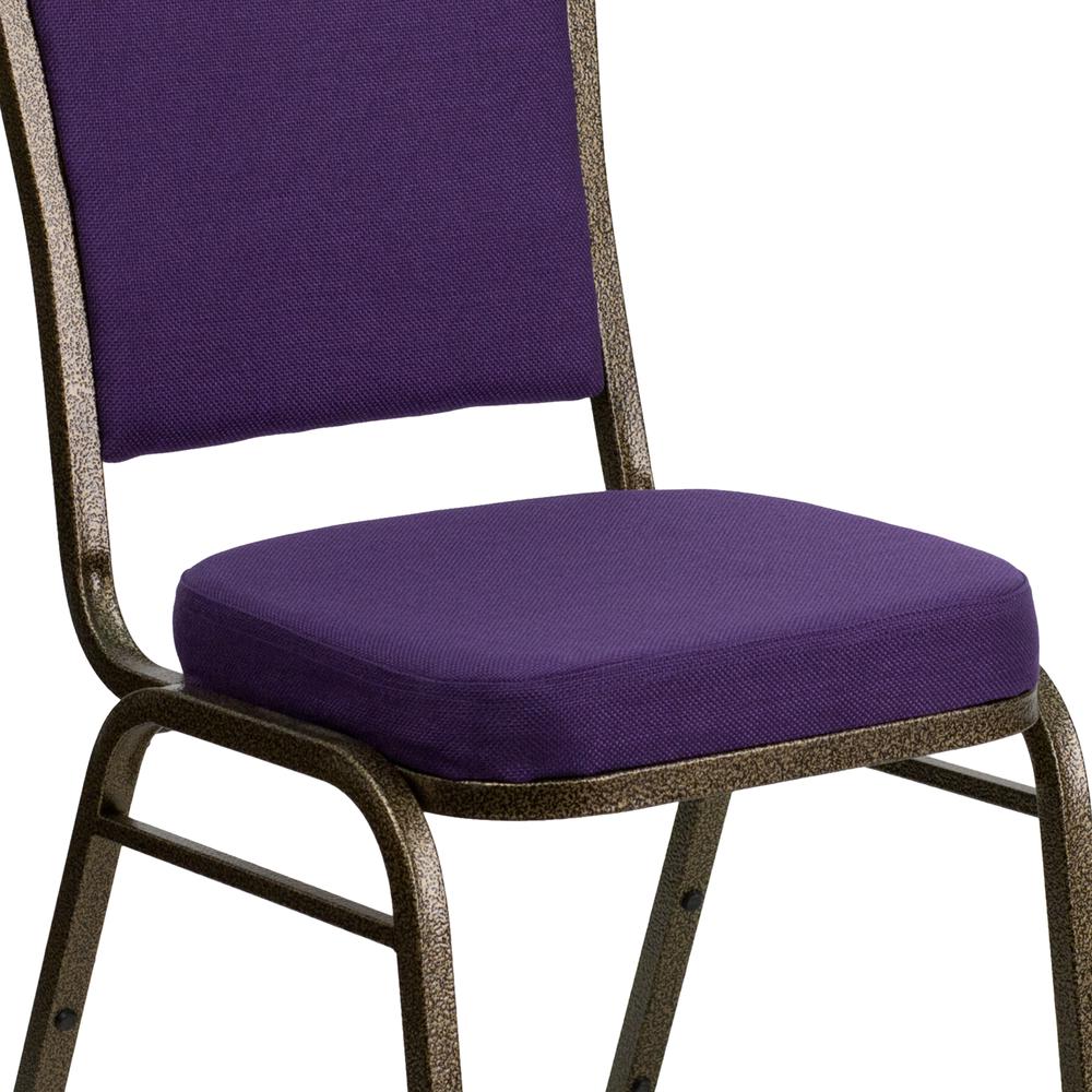 Crown Back Stacking Banquet Chair in Purple Fabric - Gold Vein Frame. Picture 7
