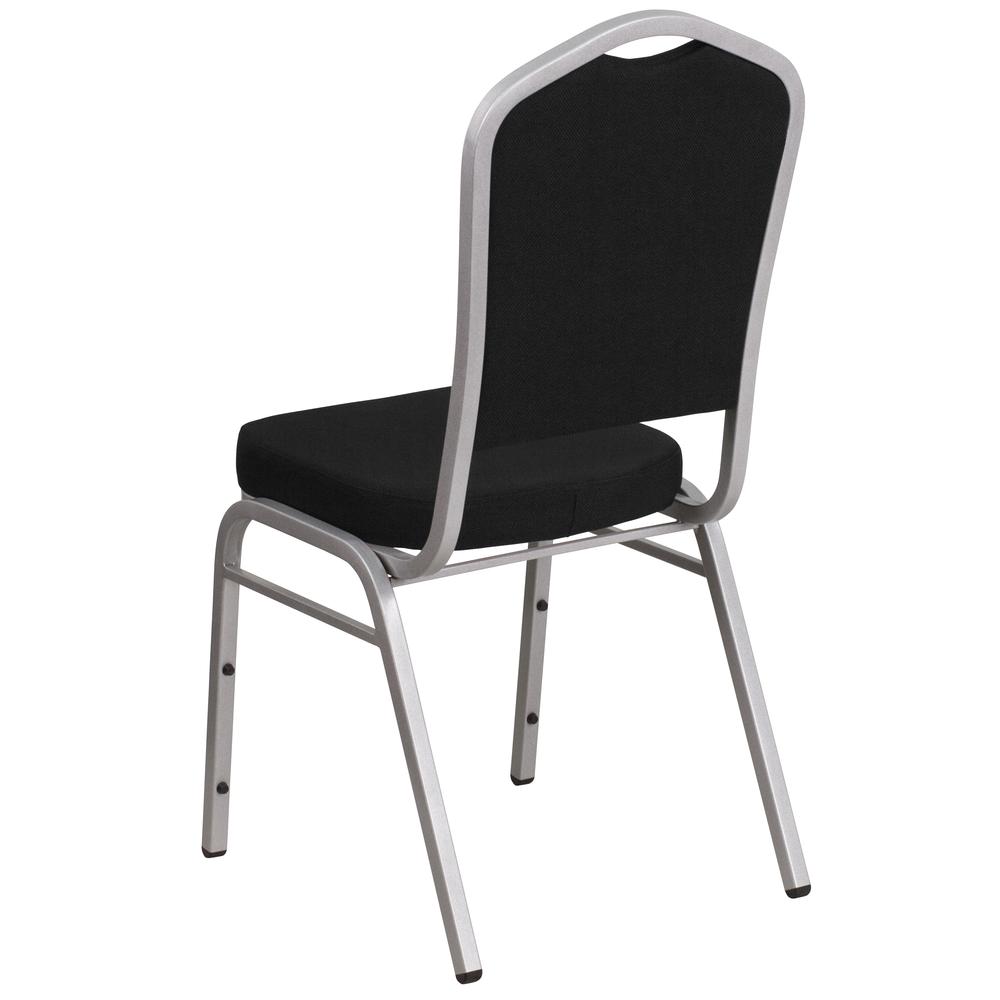 Crown Back Stacking Banquet Chair in Black Fabric - Silver Frame. Picture 3