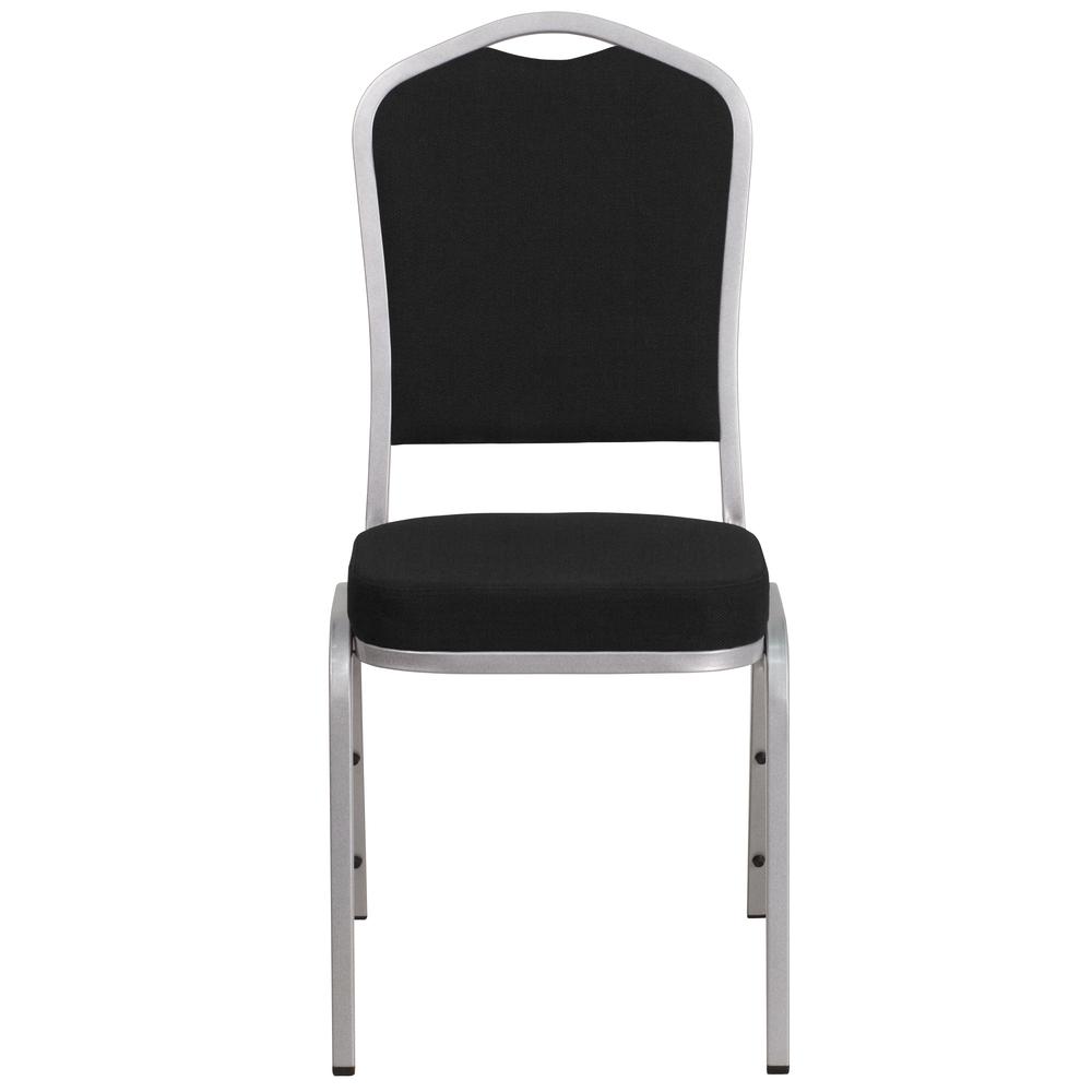 Crown Back Stacking Banquet Chair in Black Fabric - Silver Frame. Picture 5