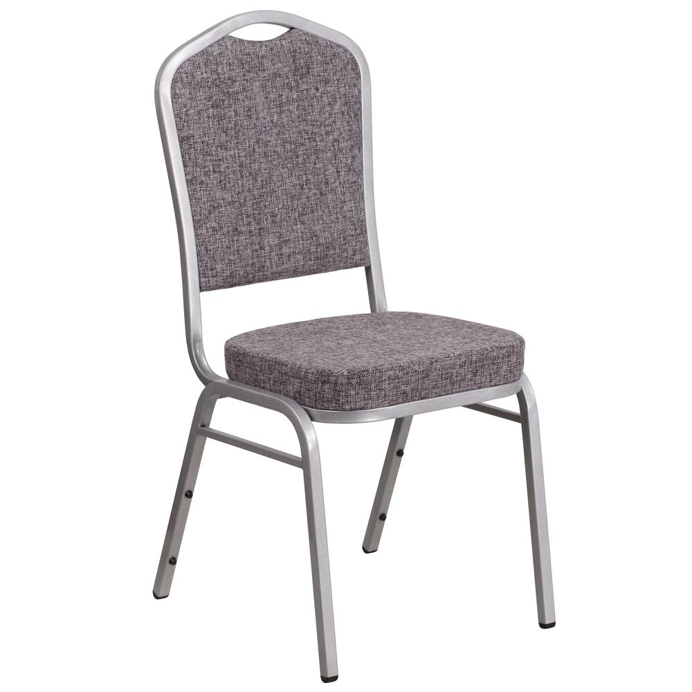 Crown Back Stacking Banquet Chair in Herringbone Fabric - Silver Frame. Picture 1