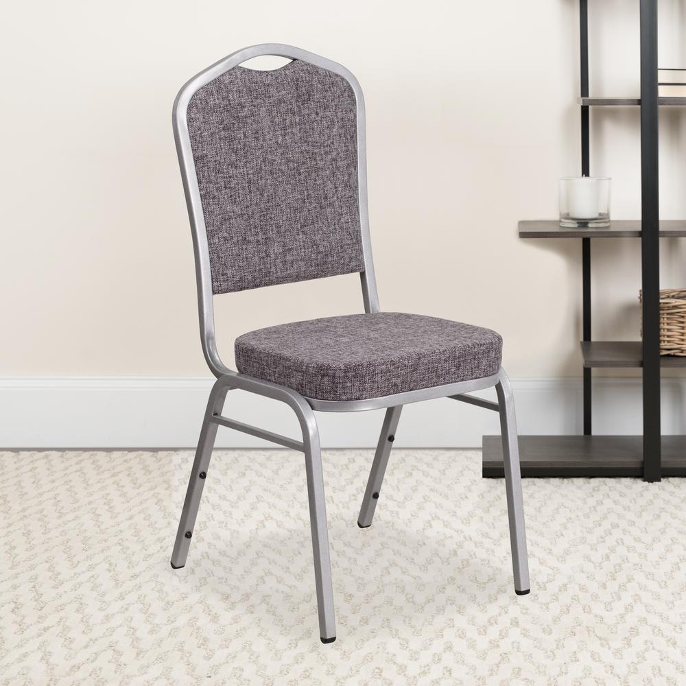 Crown Back Stacking Banquet Chair in Herringbone Fabric - Silver Frame. Picture 9