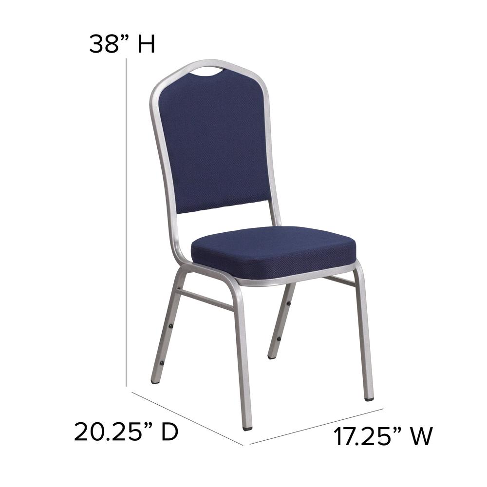 Crown Back Stacking Banquet Chair in Navy Fabric - Silver Frame. Picture 2