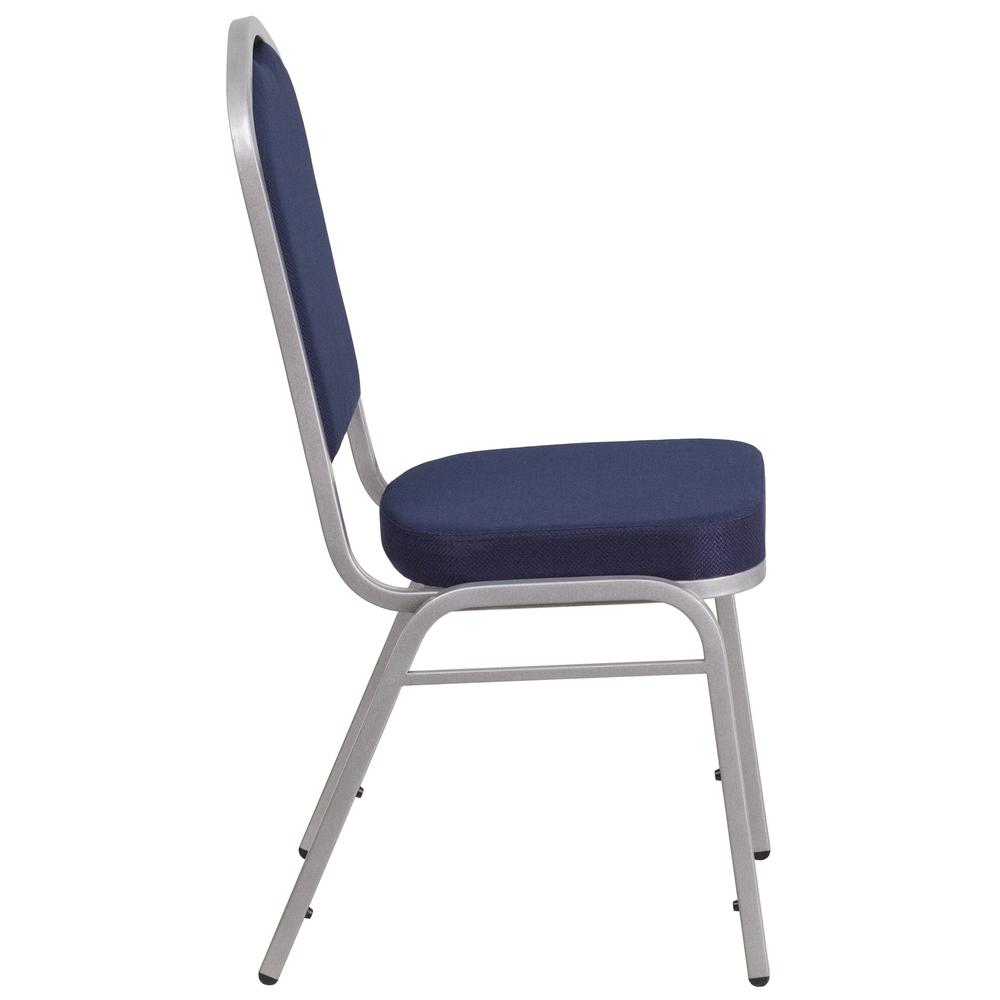 Crown Back Stacking Banquet Chair in Navy Fabric - Silver Frame. Picture 3