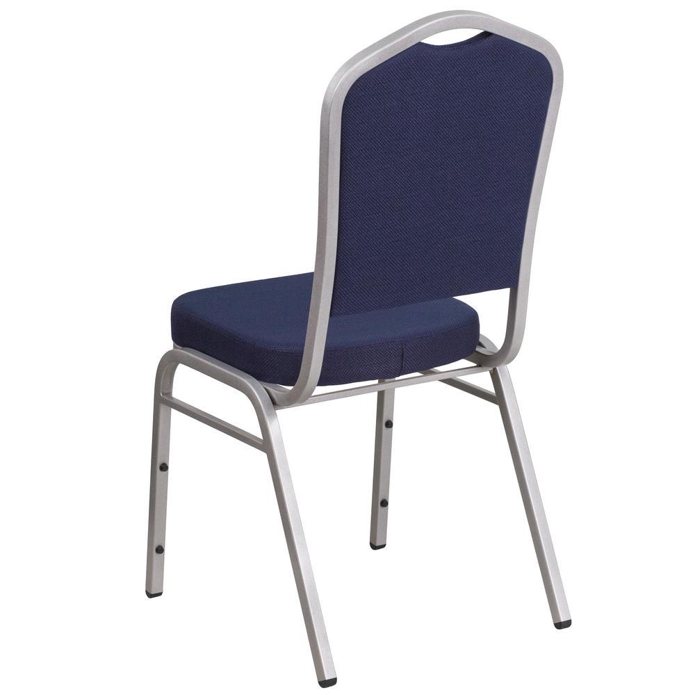 Crown Back Stacking Banquet Chair in Navy Fabric - Silver Frame. Picture 4