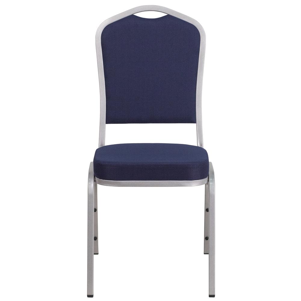 Crown Back Stacking Banquet Chair in Navy Fabric - Silver Frame. Picture 5