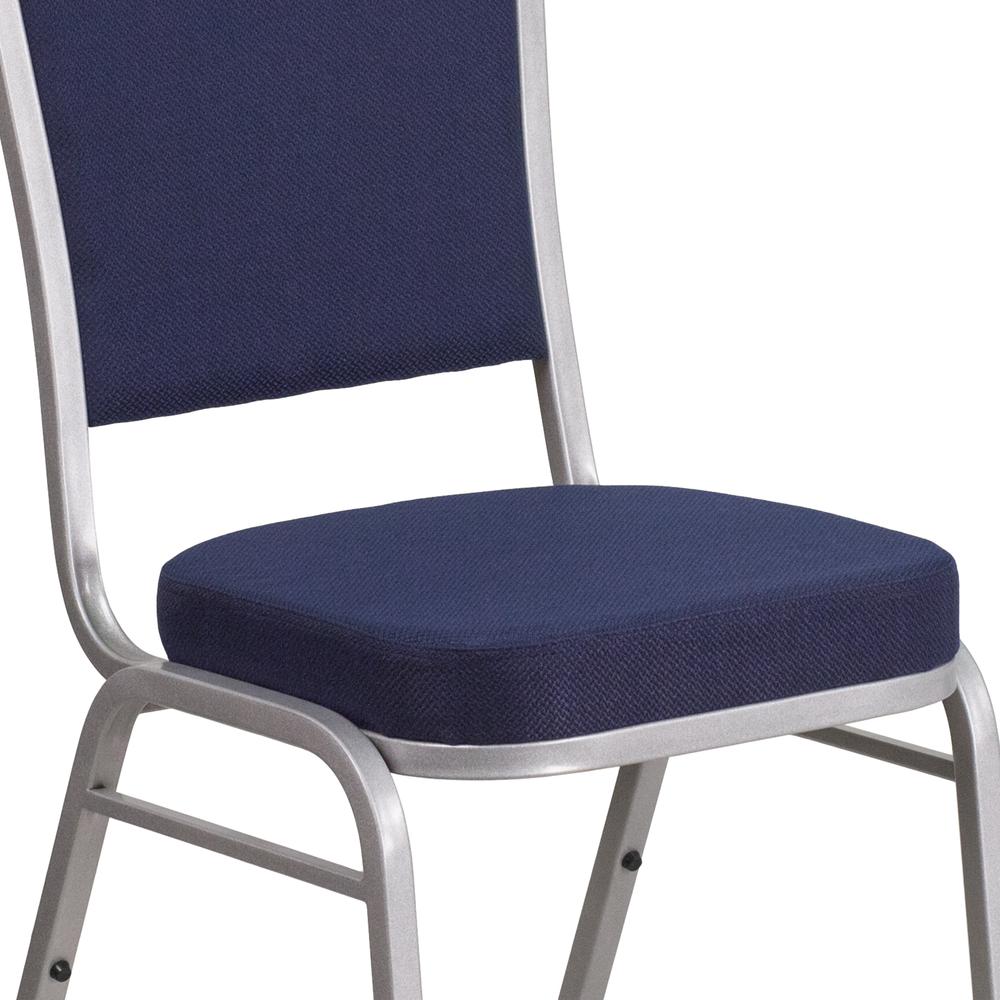 Crown Back Stacking Banquet Chair in Navy Fabric - Silver Frame. Picture 7