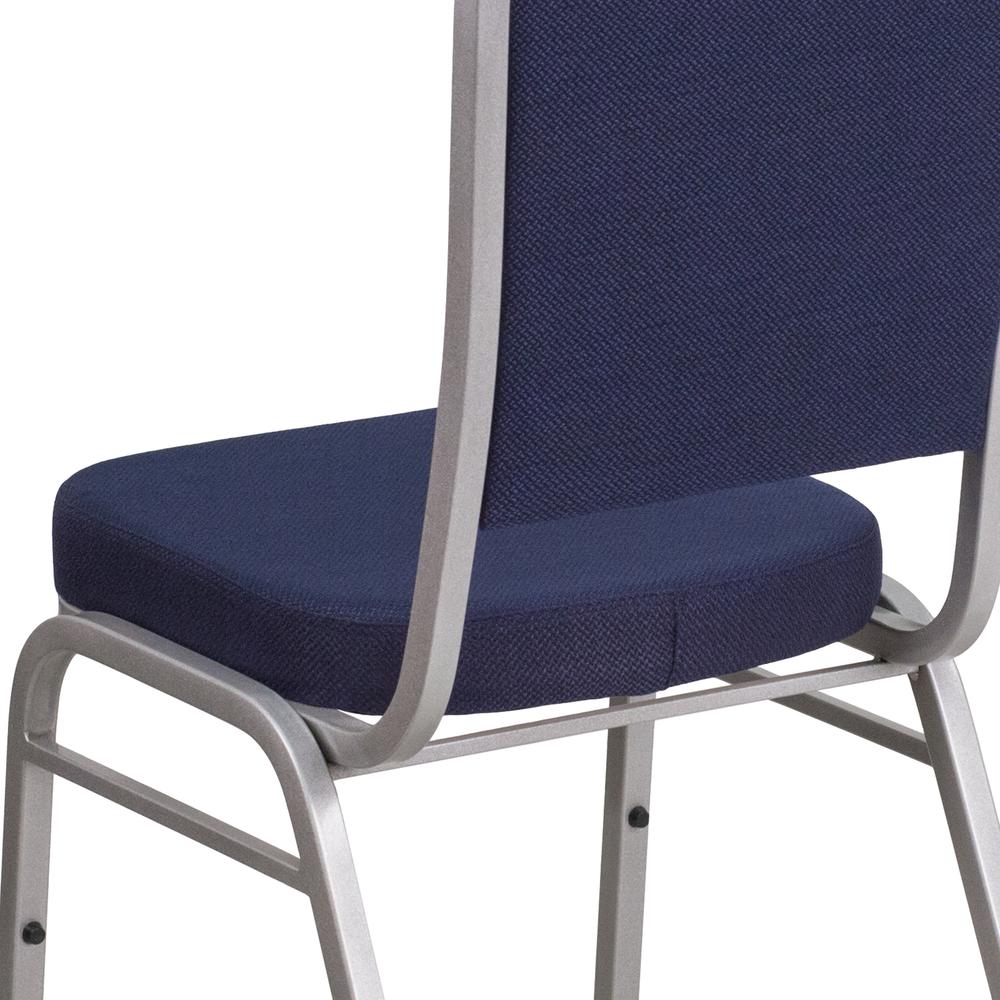 Crown Back Stacking Banquet Chair in Navy Fabric - Silver Frame. Picture 8