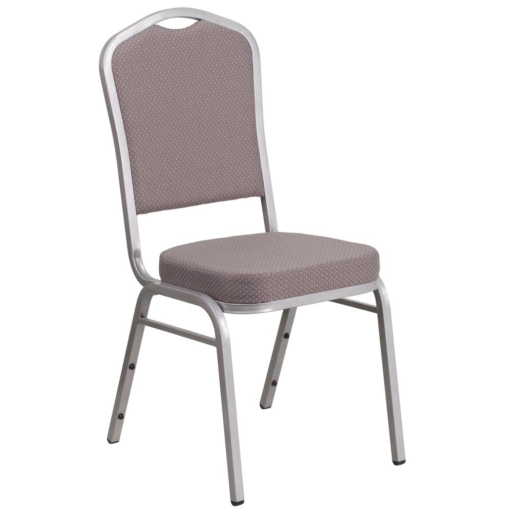 Crown Back Stacking Banquet Chair in Gray Dot Fabric - Silver Frame. Picture 1