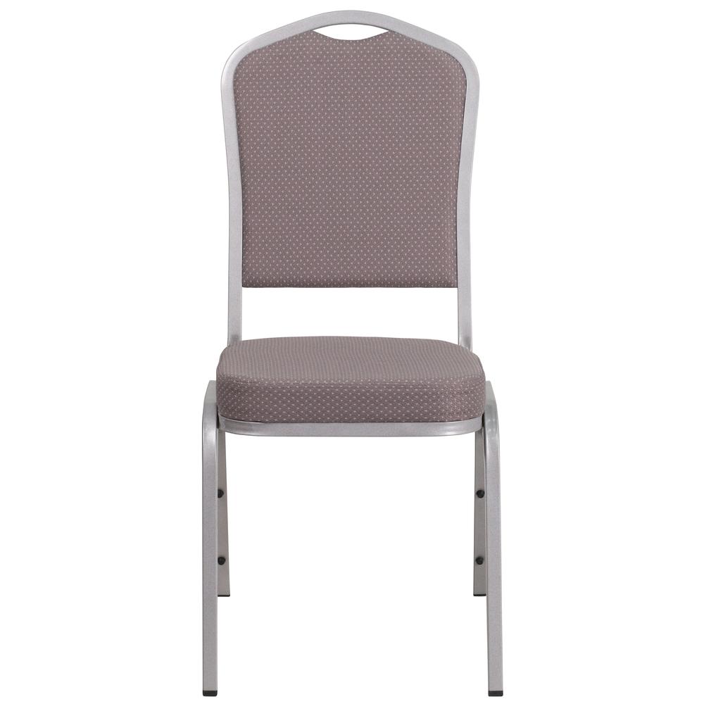 Crown Back Stacking Banquet Chair in Gray Dot Fabric - Silver Frame. Picture 5