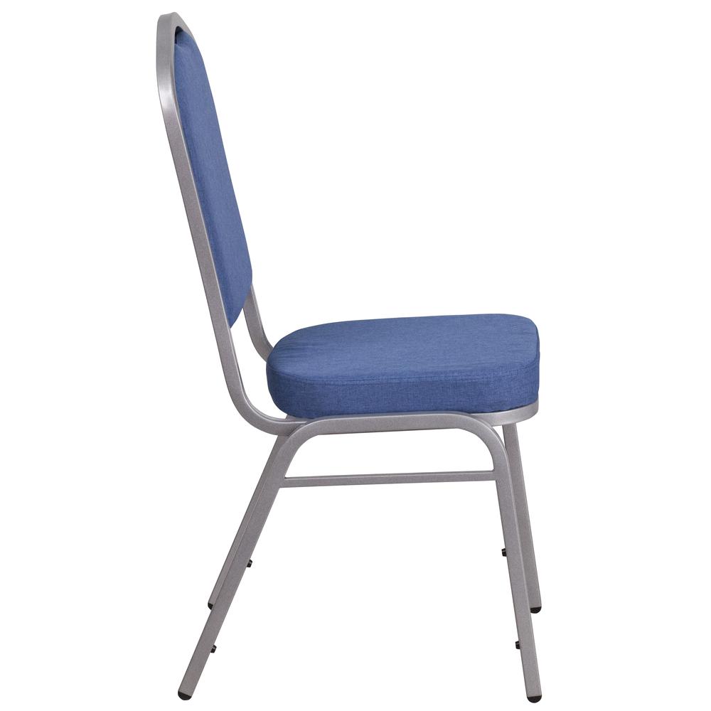 HERCULES Series Crown Back Stacking Banquet Chair in Blue Fabric - Silver Frame. Picture 2