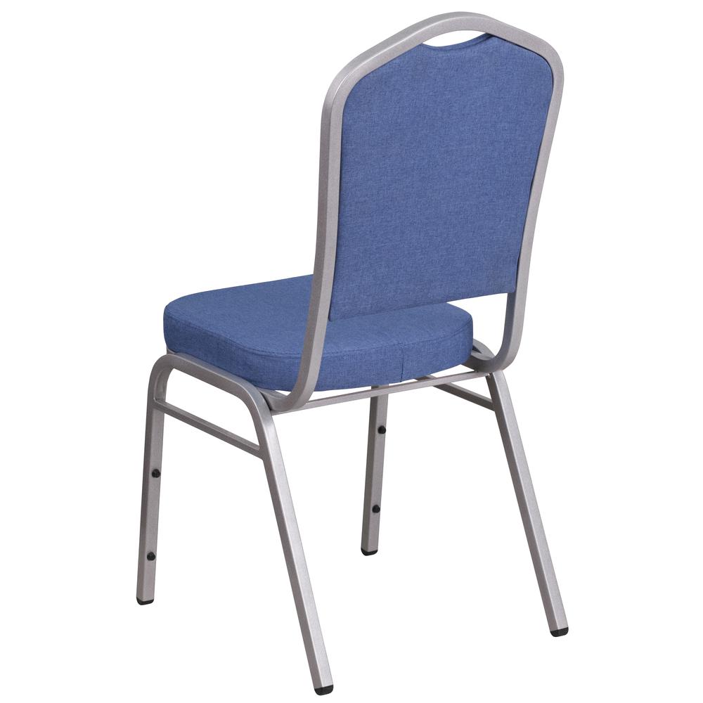 HERCULES Series Crown Back Stacking Banquet Chair in Blue Fabric - Silver Frame. Picture 3