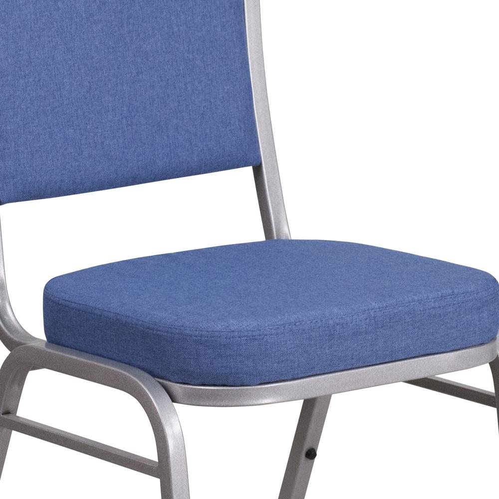 Crown Back Stacking Banquet Chair in Blue Fabric - Silver Frame. Picture 7