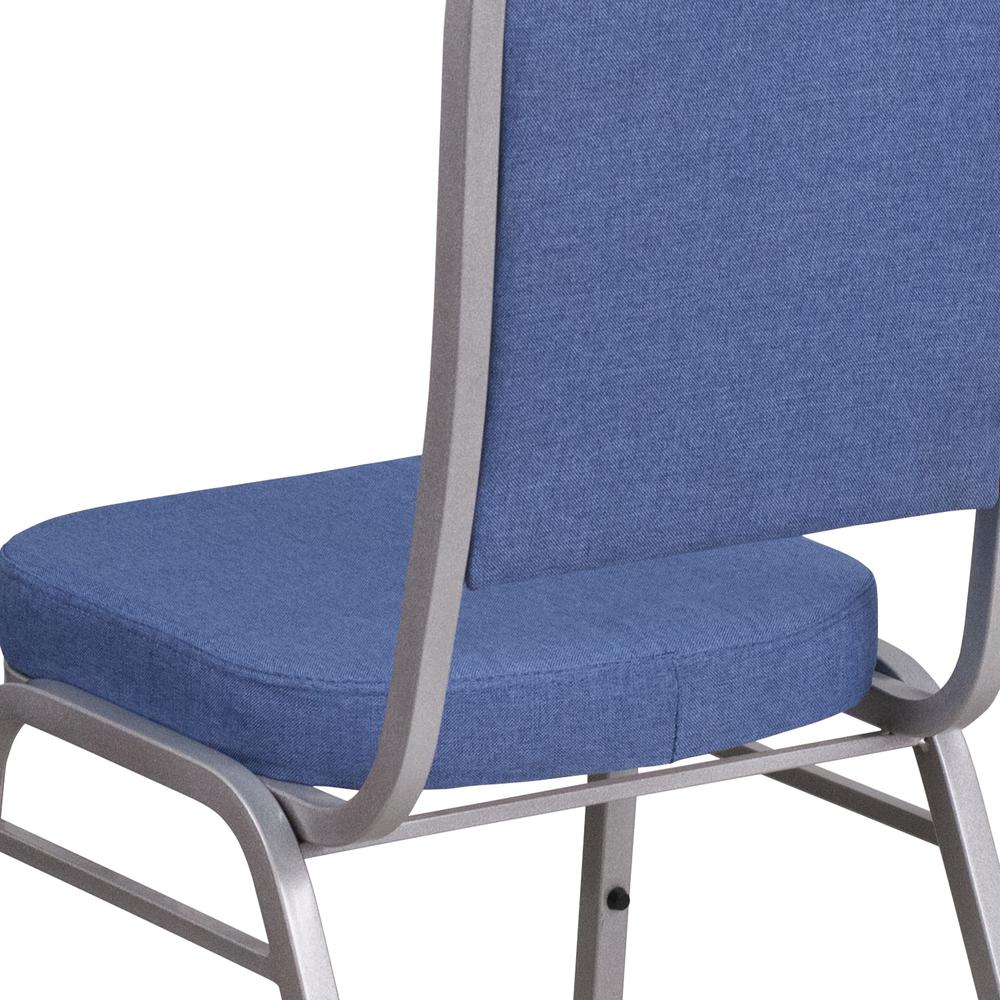 Crown Back Stacking Banquet Chair in Blue Fabric - Silver Frame. Picture 8