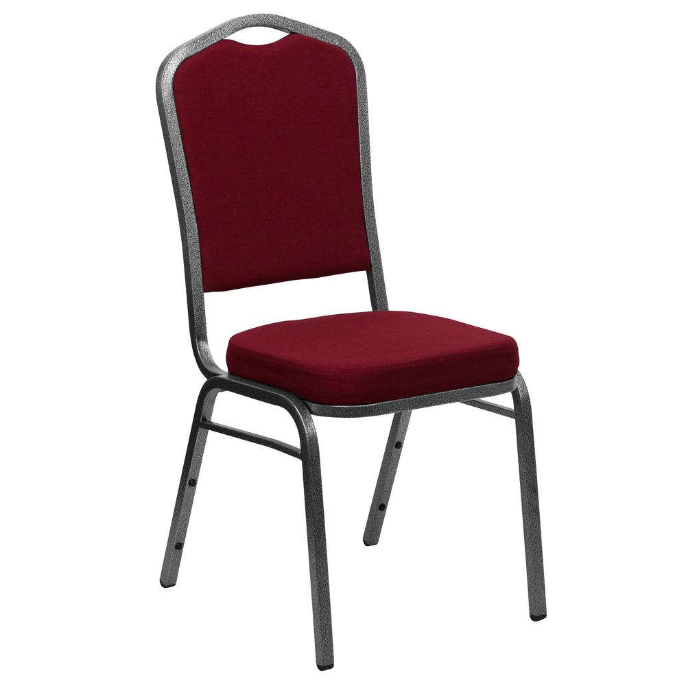 HERCULES Series Crown Back Stacking Banquet Chair in Burgundy Fabric - Silver Vein Frame. Picture 1