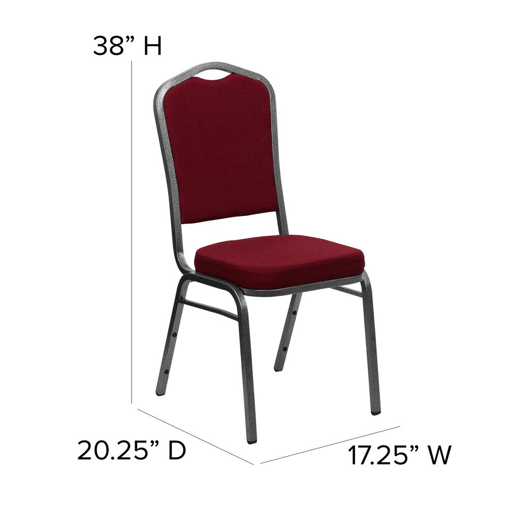 Crown Back Stacking Banquet Chair in Burgundy Fabric - Silver Vein Frame. Picture 2