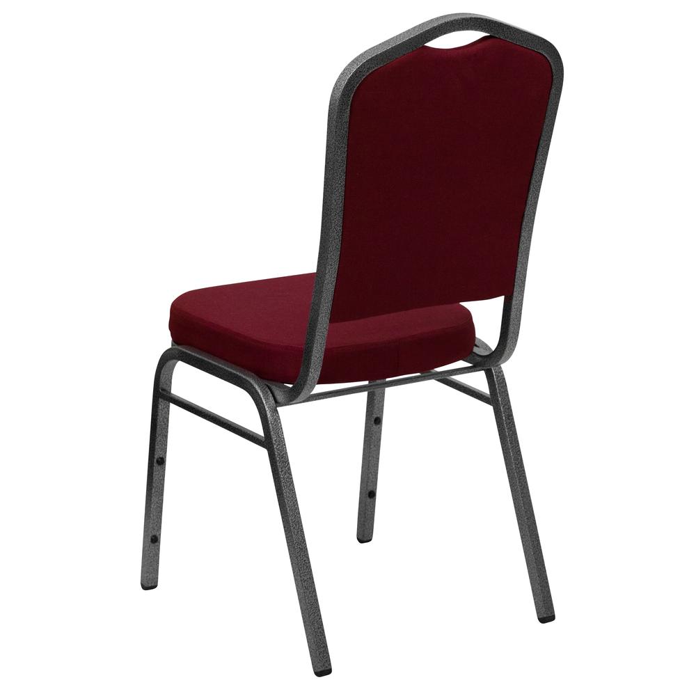 HERCULES Series Crown Back Stacking Banquet Chair in Burgundy Fabric - Silver Vein Frame. Picture 3