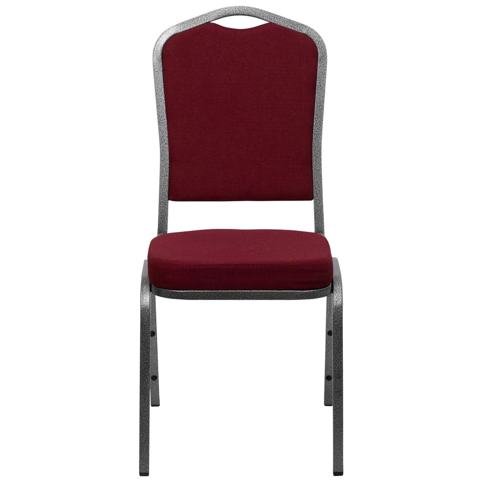 Crown Back Stacking Banquet Chair in Burgundy Fabric - Silver Vein Frame. Picture 5