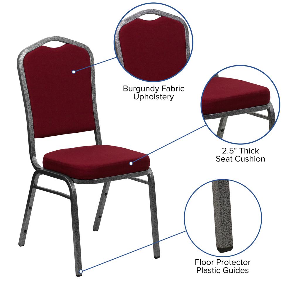 Crown Back Stacking Banquet Chair in Burgundy Fabric - Silver Vein Frame. Picture 6