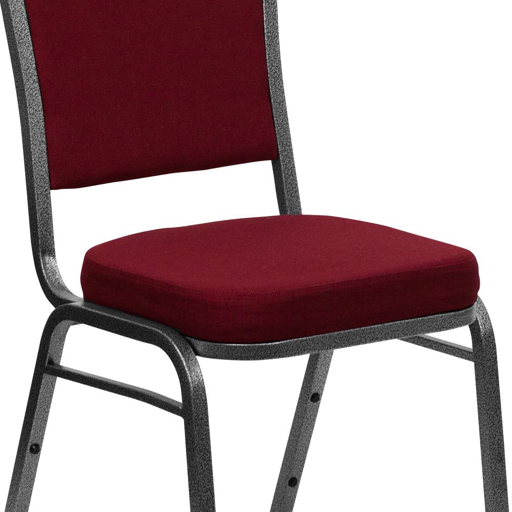 Crown Back Stacking Banquet Chair in Burgundy Fabric - Silver Vein Frame. Picture 7