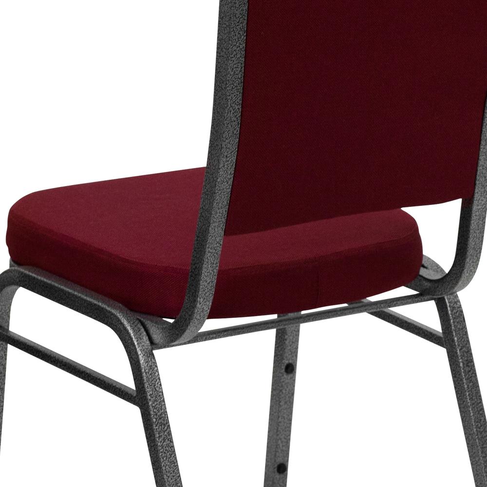 Crown Back Stacking Banquet Chair in Burgundy Fabric - Silver Vein Frame. Picture 8